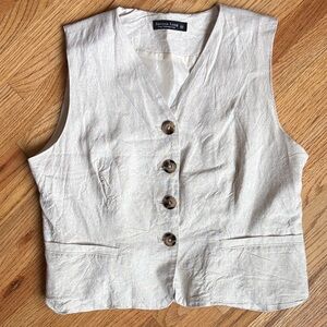 Emerson Lang medium Cream Linen Blend Button Vest